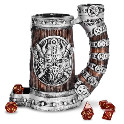 Dice Tower Mug, Dice Rolling Tower, Comes With 7 PCS Dice Set, Suitable for Dnd Dungeons And Dragons, Tabletop Games, Available As Drink Holder, D&D Gifts, Dnd Accessories (Silver-brown skull) - color: Silver-brown Skull
