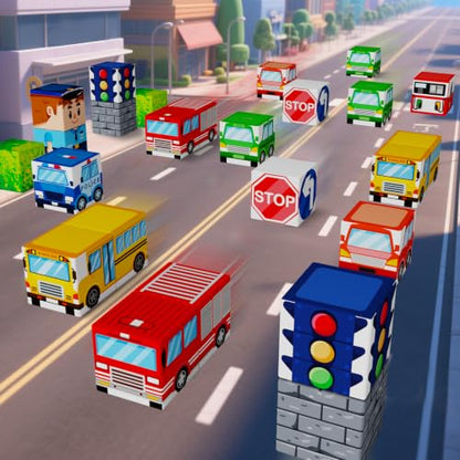 City Traffic Magnetic Blocks Set Fully Encased Magnets Non-Toxic | Child-Safe STEM Toys & Choking-Proof Travel Learning Gift for Ages 3-8 Car/Airplane Toddler Toy Birthday - style: City Traffic 49
