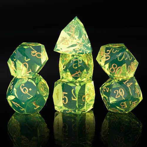 Resin DND Dice Set, 7 Pieces Handmade Sharp Edge Polyhedral Dice for Role Playing Game, Dice Accessory for D&D RPG Players and Starters d4 d6 d8 d10 d12 d20 with Gift Box (Light Green) - color: Light Green