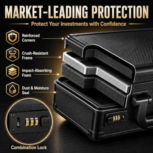 Poshy Graded Card Case – Durable PSA Slab Case with Combination Lock – 3 Row Graded Card Storage Box with 6 Foam Inserts – Compatible with PSA, GMA, HGA, NGS, SGC, CSG – Holds up to 480 Top Loaders
