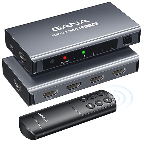 HDMI Switch 5 in 1 Out 4K@60Hz, GANA HDMI Splitter Switcher with Remote, Aluminum HDMI 2.0 Switch Box Hub for 3D, HDCP2.2, HDR, Compatible with Xbox, PS5/4/3,Fire Stick,Roku,Blu-Ray Player, Grey - color: Gray
