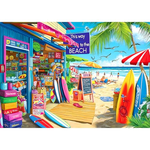 Beach Shop Puzzles for Adults 1000 Pieces Summer Surf Shack Puzzle for Adults Jigsaw Puzzles 1000 Pieces with Letters on Back Hard Impossible Difficult challenging Family Puzzle (27.5"x19.6") - color: Beach Shop
