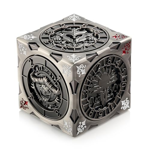 DNDND 7-in-1 Spinner Dice Cube for DND – Chimera, Mind Flayer, Goristro Themed D&D Dice Collector Set for TTRPG Dungeon Masters and Players – Unique Fantasy RPG Gaming Accessory Gift (Silver) - color: Black