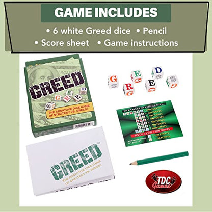 TDC Games Greed Dice Game - Great for Party Favors, Stocking Stuffers, Travel, Camping, for Adults and Families (Pack of 2)
