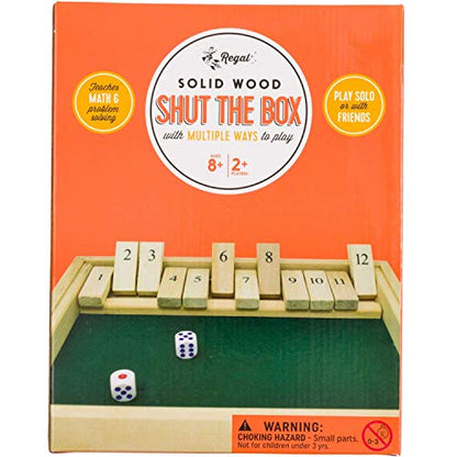 Regal Games Shut The Box - Fun Table Math Game with Wooden Board for Adults & Kids - 12 Spots Dice Game with 2+ Player Games - Ideal for Game Night, Travel - (Ages 8+)