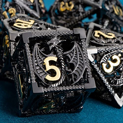 ARUOHHA Hollow DND Metal Dice Set Black Gold Dragons D and D Dice, RPG Role Playing Games Dungeons Polyhedral Dice with Gift Box D20 D12 D10 D8 D6 D4 - color: Black Gold