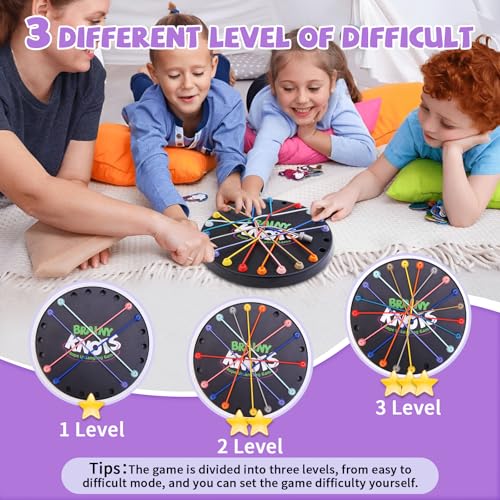 Brainy Knots Rope Untangling Game, 3 Level Logic Puzzle for Kids & Adults | 3 Level Rope Puzzle for Logic, STEM Learning, Screen Free Family Play, Travel, Classrooms & Gifts; Storage Bag Included