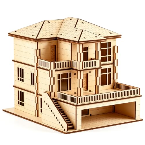 3D Wooden Puzzle for Adults, Miniature Garden Villa Building Three Layer | wood panels, tenon joint glue-free build, customizable scene pieces, tabletop art ornament for leisure bonding - color: Garden Wood Color 03