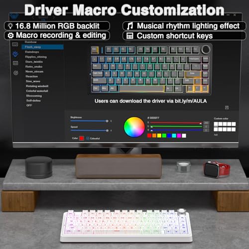 AULA F75 Pro Wireless Mechanical Keyboard with Knob,75% Hot Swappable Custom Gaming Keyboards,RGB Backlit,Pre-lubed Switches,Side Printed PBT Keycaps Creamy Sounding Computer Keyboard, Line White - color: F75 Pro-Line White