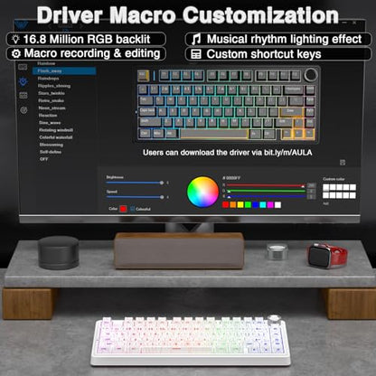 AULA F75 Pro Wireless Mechanical Keyboard with Knob,75% Hot Swappable Custom Gaming Keyboards,RGB Backlit,Pre-lubed Switches,Side Printed PBT Keycaps Creamy Sounding Computer Keyboard, Line White - color: F75 Pro-Line White