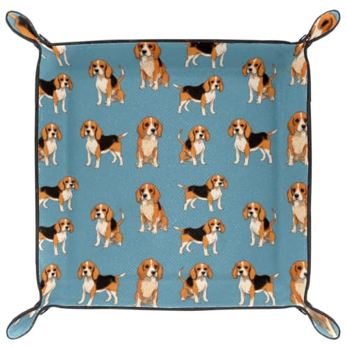 Beagle Dogs Dice Tray Folding Square PU Leather Dice Rolling Tray | Portable Dice Trays for Dice Games Like RPG, DND and Other Table Games, Folded 4.5x4.5x1.2inch - color: Beagle Dogs