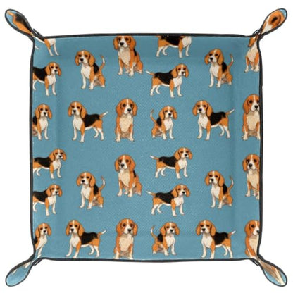 Beagle Dogs Dice Tray Folding Square PU Leather Dice Rolling Tray | Portable Dice Trays for Dice Games Like RPG, DND and Other Table Games, Folded 4.5x4.5x1.2inch - color: Beagle Dogs