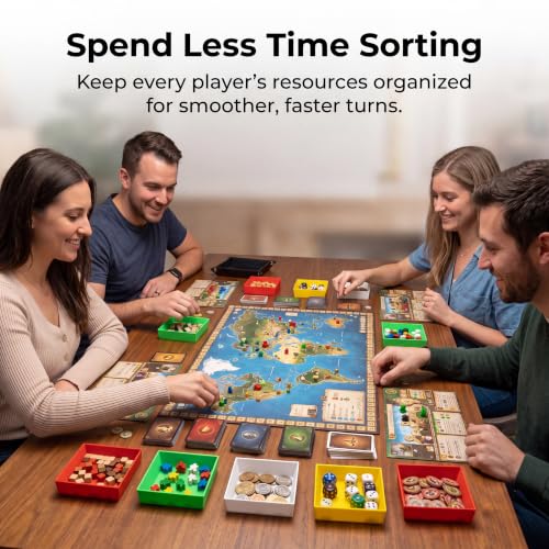 Board Game Token Trays – Stackable Plastic Game Piece Organizers, Dice, Cubes, Coins & Components – Color Coded Tabletop Gaming Accessory for Family Game Night, RPG & Strategy Games (6)