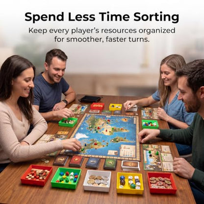 Board Game Token Trays – Stackable Plastic Game Piece Organizers, Dice, Cubes, Coins & Components – Color Coded Tabletop Gaming Accessory for Family Game Night, RPG & Strategy Games (6)