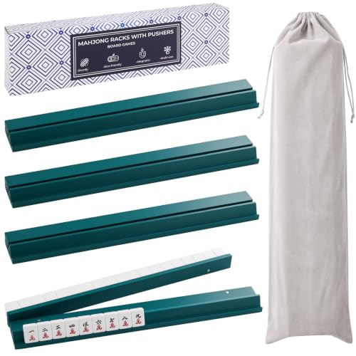 4PCS Wooden Mahjong Racks with Magnetic Pushers, 17.4 in Natural Wood American Mahjong Tile Rack Set, Modern Table Game Accessories for Mahjong Tiles (Teal, 17.5 in) - color: Teal, size: 17.5 in