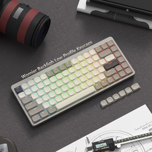 Womier Low Profile Keycaps - Shine Through PBT Keycaps | 60 65 75 100 Percent, Mechanical Keyboard Keycaps for Cherry Gateron MX Switches Keyboard - Khaki Grey - color: Brown