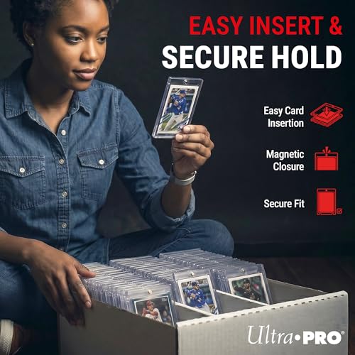 Ultra Pro One Touch 35pt Magnetic Card Holder – Hard Plastic Card Protector Case with UV Blocking – Clear Display for Standard Size 2.5" x 3.5" – Diamond Corners Design & Magnetic Closure – 5 Pack