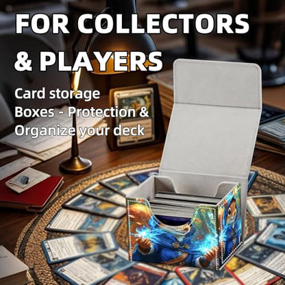Trading Card Storage Box, Holds 100+ for MTG Cards, Premium PU Leather with Magnetic Closure, Squirrel Mage With Blue Magic Durable Deck Box for Magic the Gathering, Trading Card Games - color: Squirrel Mage With Blue Magic