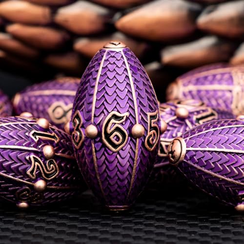 ARUOHHA DND Metal Dice Copper Purple Dragon Egg Dice with Rotating Dragon Egg Shell, Role Playing Game RPG Polyhedral D and D Dice Set D20 D12 D10 D8 D6 D4 - color: Copper Purple