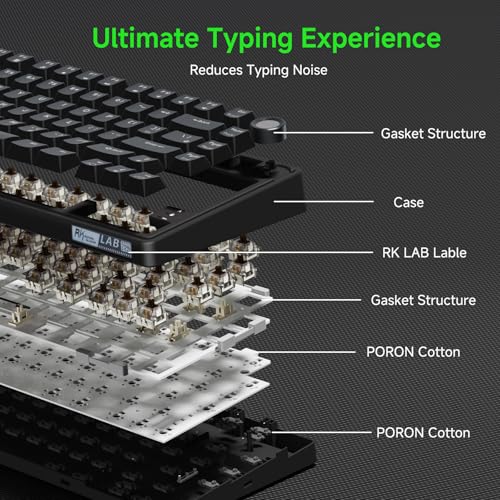 RK ROYAL KLUDGE R75 Wired Mechanical Gaming Keyboard, 75% Hot-Swap Mechanical Keyboard Volume Knob, Soft Pre-lubed Tactile Brown Switch - color: pure black