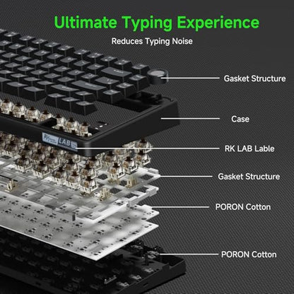 RK ROYAL KLUDGE R75 Wired Mechanical Gaming Keyboard, 75% Hot-Swap Mechanical Keyboard Volume Knob, Soft Pre-lubed Tactile Brown Switch - color: pure black