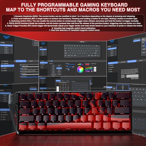 AULA WIN60 HE MAX - 60% Mechanical Gaming Keyboard Wired, Hall Effect Magnetic Switches Hot Swappable, Adjustable Actuation Rapid Trigger Mode, 8000 Hz Polling Rate, 60 Percent Keyboard Compact Design - color: Red