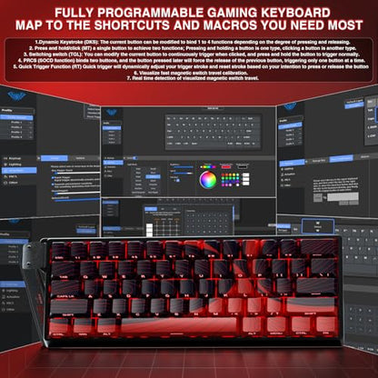 AULA WIN60 HE MAX - 60% Mechanical Gaming Keyboard Wired, Hall Effect Magnetic Switches Hot Swappable, Adjustable Actuation Rapid Trigger Mode, 8000 Hz Polling Rate, 60 Percent Keyboard Compact Design - color: Red