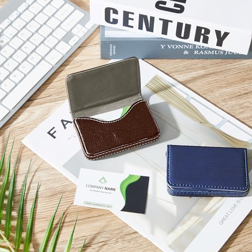 Outus 2 Pcs Business Card Holder, PU Leather Business Card Case Pocket Wallet with Magnetic Shut for Valentines Gift Adult(Coffee, Blue) - color: Coffee, Blue