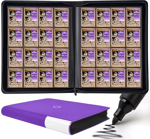 Premium Card Binder 16 Pocket - Fits 1408 Cards，4X4 Ringless Card Album with Sleeves for Trading Cards & Sports Cards（Model A，Classic Purple） - color: Classic Purple