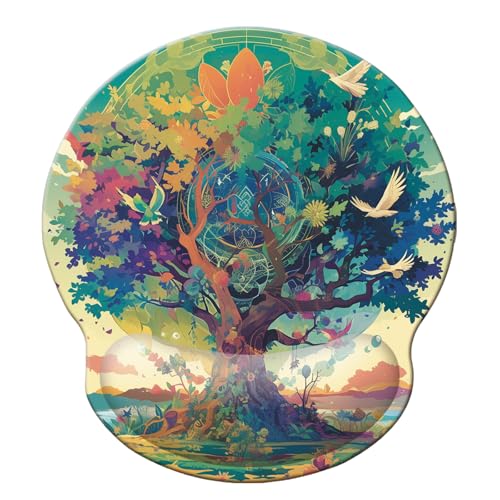Ergonomic Memory Foam Wrist Support Mouse Pad Comfortable Padded Wrist Mousepads 9in X10in Pain Relief Desktop Mouse Mat (Colorful Tree 2 Foam) - color: Colorful Tree 2 Foam