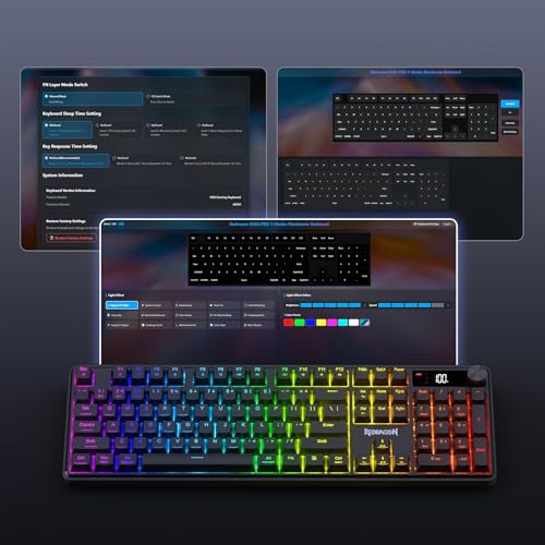 Redragon K526 PRO RGB Wireless Membrane Gaming Keyboard, 104 Keys Mechanical-Feel Keyboard w/LED Info Display, Media/Backlit Knob Control, Smooth Linear Switch & Software Supported - color: Black