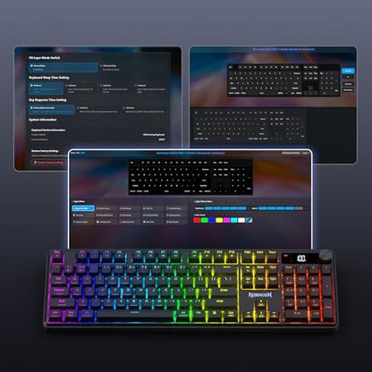 Redragon K526 PRO RGB Wireless Membrane Gaming Keyboard, 104 Keys Mechanical-Feel Keyboard w/LED Info Display, Media/Backlit Knob Control, Smooth Linear Switch & Software Supported - color: Black
