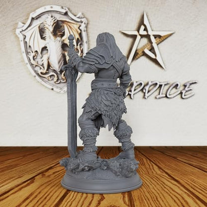 AUSPDICE 32mm DND Miniature Goliath Barbarian with Massive Sword, AS144 | Unpainted Fantasy Miniature for DND RPGs, Tabletop Skirmish and Army Building, Giant Warrior Figure for Game Masters