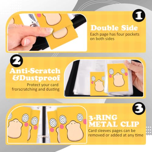 4 Pockets Trading Card Binder, 400 Card Holders with 50 Removable Sleeves, Portable Card Binder Album with zipper, Card holder Book for Game, Sport Collection (Dark yellow) - color: Dark yellow