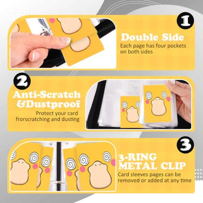 4 Pockets Trading Card Binder, 400 Card Holders with 50 Removable Sleeves, Portable Card Binder Album with zipper, Card holder Book for Game, Sport Collection (Dark yellow) - color: Dark yellow