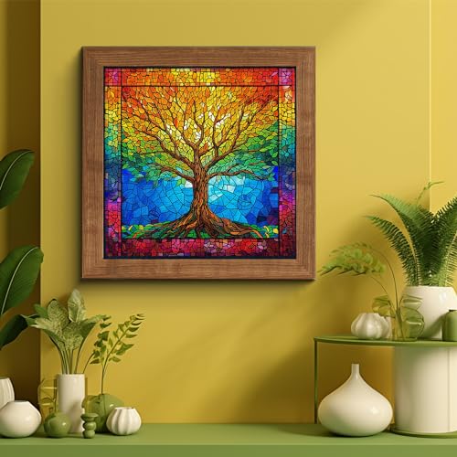 PICKFORU Stained Glass Puzzles for Adults 1000 Pieces and up, Mosaic Tree of Life Puzzle Unique Rainbow Puzzles, Colorful Difficult Jigsaw Puzzles for Adults - style: Tree of Life