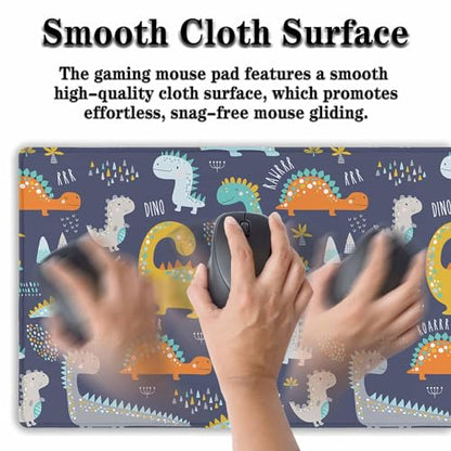 Computer Desk Mat Yellow, Gaming Mouse Pads Desk Mouse Pad, Desktop Computer Mat Non-Slip Rubber Base Waterproof with Stitched Edges, 35.4 X 15.7 inch for Work/Game/Office/Home Dinosaur - color: Dinosaur