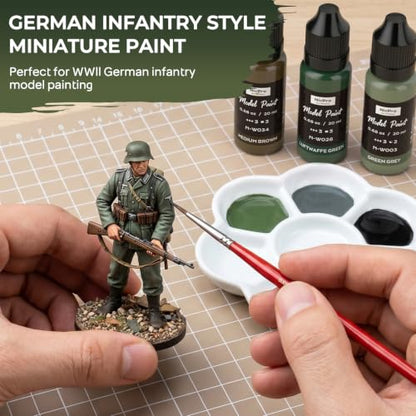 Nicpro 10 Colors WWII German Infantry Model Paint Set, 20ml Acrylic Military Figure Paints, Brush & Airbrush Miniature Paint Kit for Soldiers, Uniforms, Crews, Gear, Weapons & Dioramas with 1 Thinner - style: WWII German Infantry