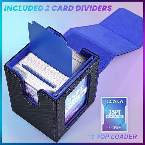 UAONO Card Deck Box for MTG Commander, Fits 100 Double-Sleeved Cards | Independent Commander Display, Magnetic Deck Case for Magic the Gathering TCG, 2 Dividers & 1 Top Loader (Black/Blue) - color: A-Black&Blue