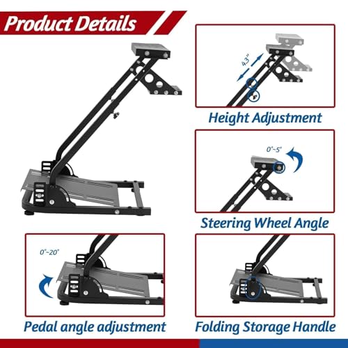 Minneer Foldable Racing Wheel Stand with Upgraded Shift Lever Platform Fit for Logitech G29 G920 G923, Thrustmaster T248 T300, Fanatec Adjustable Steering Wheel Stand