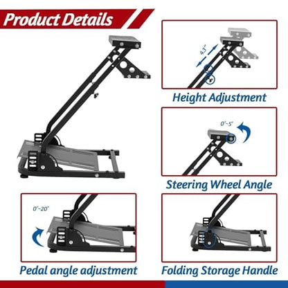 Minneer Foldable Racing Wheel Stand with Upgraded Shift Lever Platform Fit for Logitech G29 G920 G923, Thrustmaster T248 T300, Fanatec Adjustable Steering Wheel Stand