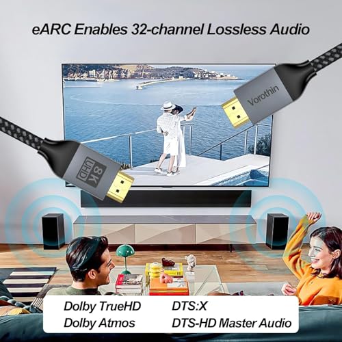 HDMI Cable 3.3 FT 5-Pack, High Speed 8K HDMI eARC / ARC CL3 Rated Cord 48Gbps with 8K@60Hz, 4K@144Hz/120Hz, HDR10+, HDCP 2.2/2.3 for Splitter, Soundbar, Roku, 8K/4K Monitor, OLED TV, Laptop,PS5/4 - size: 3FT