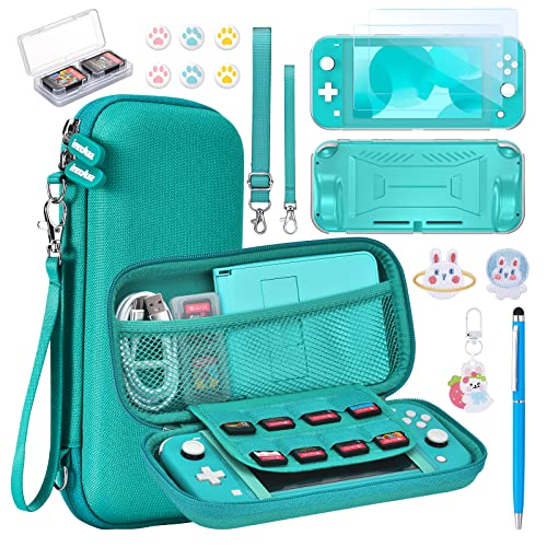 innoAura Switch Lite Case 18-in-1 Accessories Bundle for NS Switch Lite (2019), with Protective Carrying Case, Game Holder, Screen Protector & Cute Thumb Grips, Turquoise - color: Turquoise, size: for Switch Lite (2019)