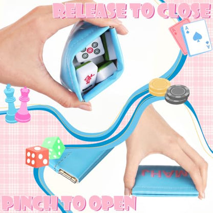 2 Pcs Leather Mahjong Card Bag Clutch Pouch Holder with PU Squeeze Dice Bag Mahjong Accessories Protector Cover Case for MAHJ Lover Playing Game Night (Light Blue) - color: Light Blue