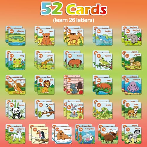 Aizweb Alphabet Match Game,Memory Game,52 Pcs ABC Learning Letter Flash Cards for Toddlers Ages 3 4 5,Educational Toys for Pre K Preschool Kindergarten Learning Activities Classroom Must Haves - style: Alphabet