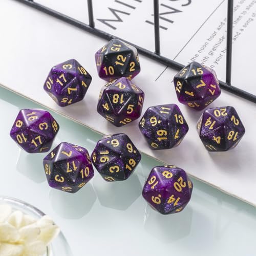 10 Pieces Polyhedral Dice Set D20 Dice 20mm Acrylic 20 Sided Game Dice for Dungeons and Dragons RPG MTG DND Dice Table Games (Starry Purple Black) - color: Starry Purple Black