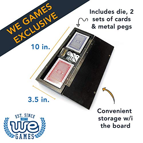 WE Games 3 Player Wood Cribbage Set - Easy Grip Pegs and 2 Decks of Cards Inside of Board - Black Stained - color: Black Stain