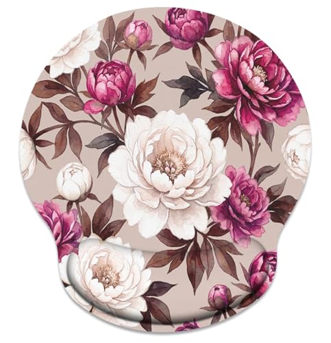 Britimes Ergonomic Mouse Pad with Wrist Support Peony Flower Non-Slip Rubber Base Mousepad for Home Office Gaming Working Computers Laptop Easy Typing & Pain Relief - color: Peony Flower