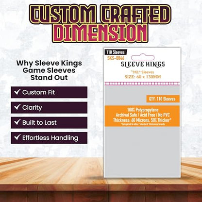 Sleeve Kings Standard Card Sleeves – 110 Count, Clear 60 Micron Thickness, Large Size (60 x 130 mm) – SKU: SKS-8846 - size: 60 x 130 mm, style: 9XL