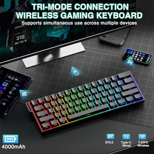 Aula MINI60 HE PRO Wireless Gaming Keyboard 60%,Hall Effect Rapid Trigger Magnetic Keyboard,8000Hz Polling,Tri-Mode(BT5.0/2.4GHz/USB-C),RGB Hot Swappable Compact Mechanical Keyboard for Gamer(Black) - color: Pro-Black Side